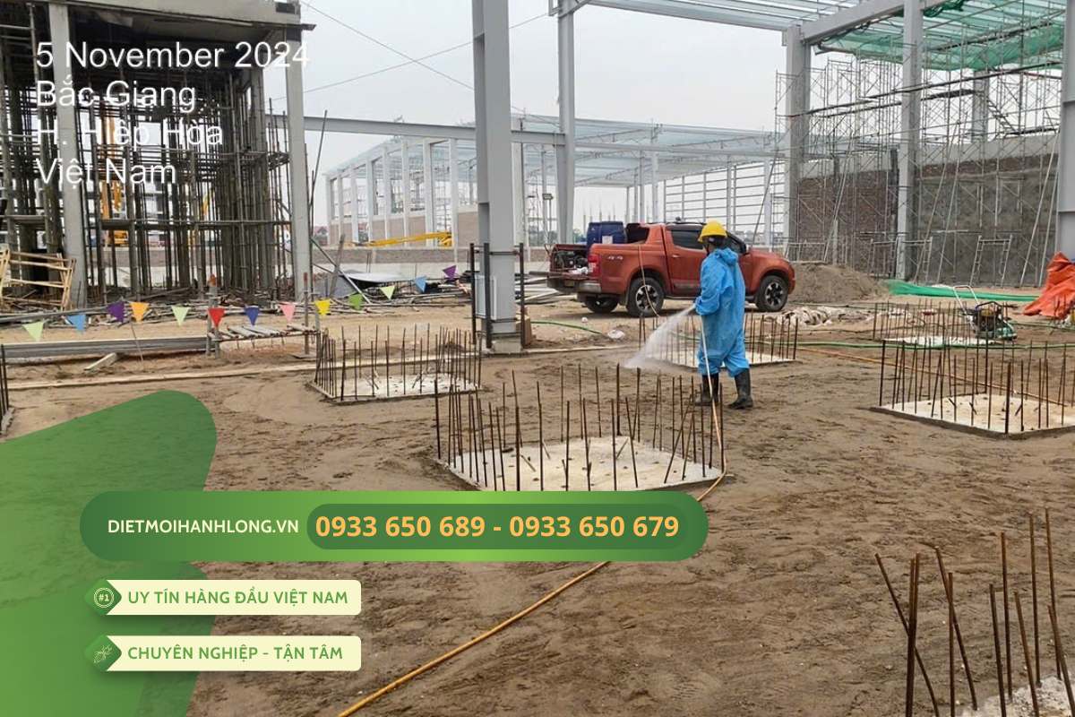 Đội ngũ Hạnh Long thi công chống mối cho dự án MAPLETREE BẮC GIANG