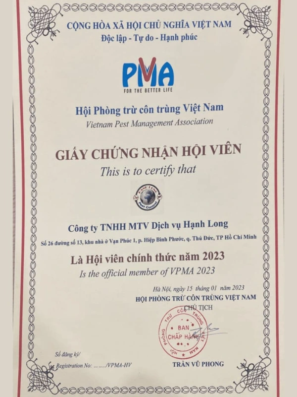 chứng chỉ diệt mối
